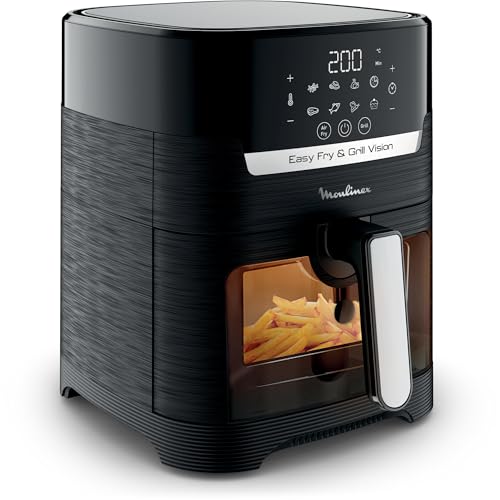 Moulinex Friteuse sans huile + Gril, Fenêtre amovible, Capacité XL 4,6 L, Jusqu'à 6 personnes, Air Fryer, Écran tactile, 8 programmes automatiques, Easy Fry & Grill Vision, EZ506820