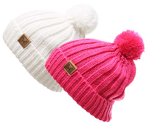 MIRMARU Women's Oversized Chunky Soft Warm Rib Knit Pom Pom