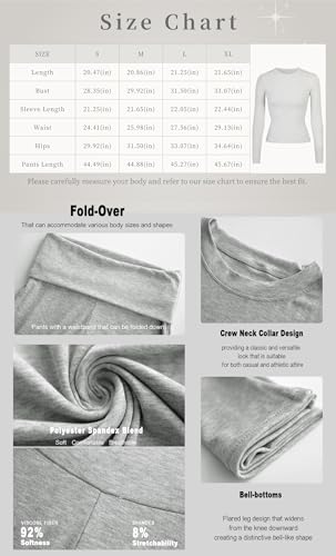 Women's 2 Piece Casual Pajama Set-Slim Fit Long Sleeve Top Low Rise Bell Bottoms-Versatile Yoga Loungewear2