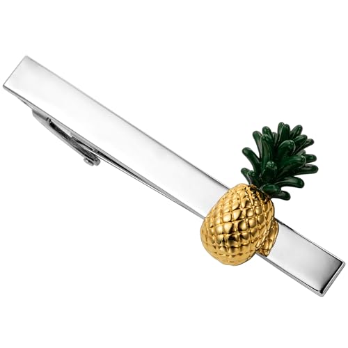 HAWSON 2.2 Inch Men's Tropical Pineapple Tie Clip Silver Tie Bar for Garden Weddings, Office, Luau Parties Botanical Groomsmen Accessories & Nature-Themed Gifts