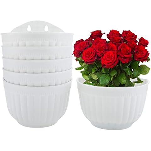 SearQing Wall Planters for Indoor Plants,6 Pack Resin Wall Planter White , 8.5 inch Wall Mounted Garden Plant Flower Pot Basket Container Indoor Outdoor Use for Orchid Herb Aloe Cover