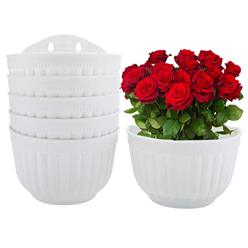 Searqing Wall Planters For Indoor Plants,6 Pack Resin Wall Planter White , 8.5 Inch Wall Mounted Garden Plant Flower Pot Basket Container Indoor Outdoor Use For Orchid Herb Aloe #TOP8