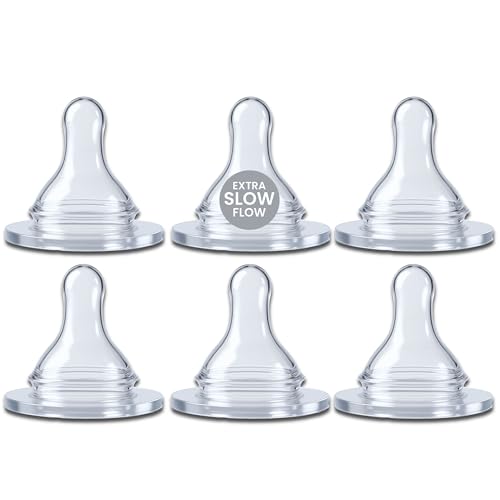 Avima Baby Preemie Bottle Nipples 6-Pack Standard Neck Extra Slow Flow Size 0 Anti-Colic Preemie Nipple to Reduce Gas & Spit-Up Narrow Neck Bottle Compatible BPA-Free Silicone