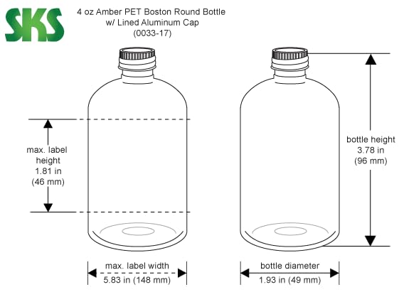 4 oz Amber PET Boston Rounds w/Lined Aluminum Caps