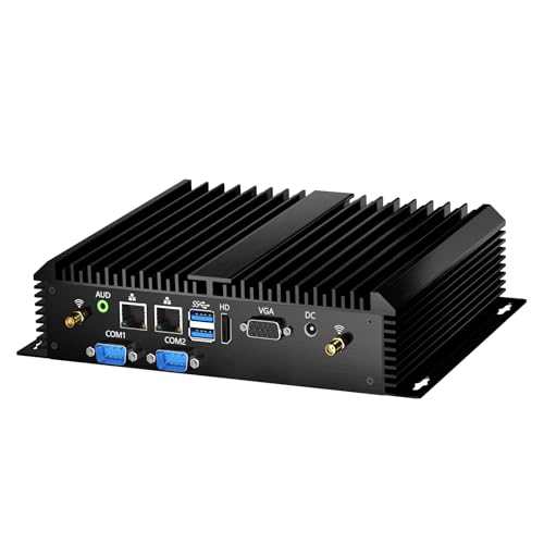 Image of Rugged Fanless Industrial Mini PC, Desktop Computer Core i5-4200U 1.6-2.6GHz, Win-10 Pro, 16G RAM, 256G SSD, 2xNICs, 2xCOM RS232, HDMI /VGA Port, 4xUSB3.0, WiFi, Auto Power On, Full Metal Case