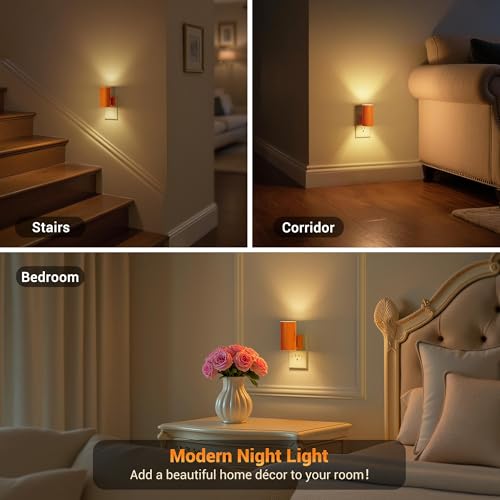 Image of JandCase Night Lights Plug into Wall, Dimmable Night Light Plug in with Orange Shade, Modern Night Lights with Dusk to Dawn Sensor, Soft White 3000K, 0-100LM Nightlight for Hallway Bedroom, 2 Pack