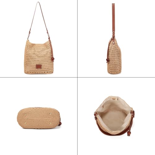 Image of Crochet Summer Tote Beach Shoulder Bag Hobo Purse with Boho Style | Soft Woven Hollow Knitted Handbag for Shopping Vacation Travel Beach, Lightweight Casual Bohemian Crochet Crossbody Bag
