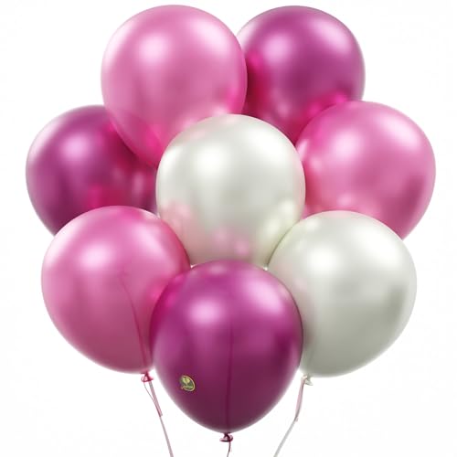 Image of AFTERLOON Biodegradable Natural Rubber Latex Balloons 24 pcs Pearlized White /Pink /Fuchsia 10 Inch Pearl Color, Plastic-Free Alternative Pearlescent Durable Thickened Extra Strong Helium Float Bulk