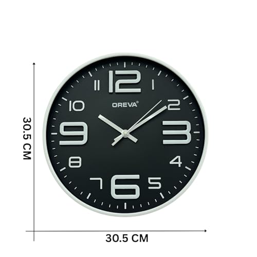 Image of OREVA 12 Inch Round Fancy Embossed Number Dial Contemporary Stylish Quartz Clocks Modern Analog Silent Wall Clock for Living Room Bedroom Home Decor Office AQ-9497SS (Black)