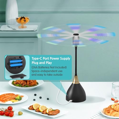 Neijiaer Fly Fans for Tables, Effective Fly Repellent Fan Keeps Flies Away with Soft Blades, USB or Batteries Powered, Portable Fly Fan for Picnic, BBQ, Party (4 Pack), black