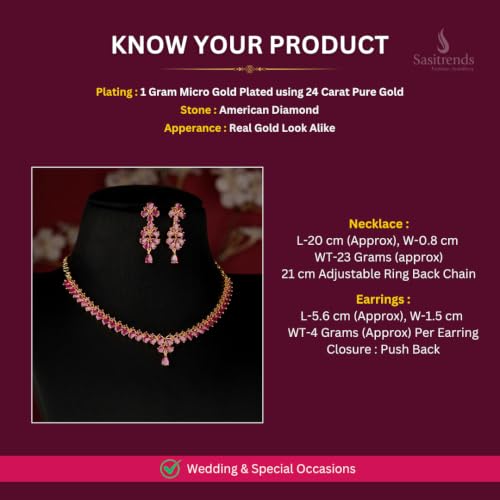 Image of Sasitrends Micro Gold Plated American Diamond Ruby stone Studded Jewellery Set