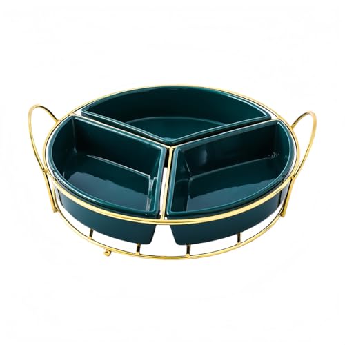 VZXスナックプレート(仕切り付き)キャンディー・フルーツ・ナッツ用フルーツプレートデスクトップ収納ボックス (レトログリーン−3段仕切り)