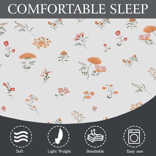 Image of Ezyption Cotton Super Soft 240 TC Elastic Fitted All Around Elastic Printed King Size Double Bed Bedsheet with 2 Pillow Cover 72 inch X 78 inch White Rust
