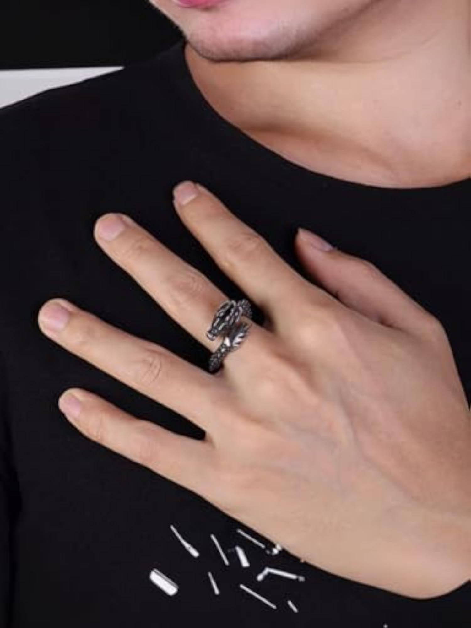 Gothic Dragon Scale Adjustable Ring, Silver Contemporary