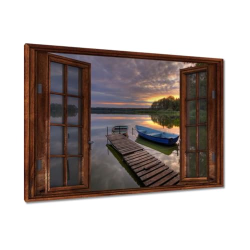 Tableau jetée sur lac 90x60cm impression sur toile premium