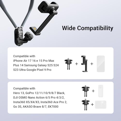 Image of NEEWER Neck Phone Holder, Quick Release Adjustable Bed Cell Phone Action Camera Chest Mount Accessories Kit Compatible with iPhone DJI Insta 360 Samsung for POV Vlogging Video Recording, GP48