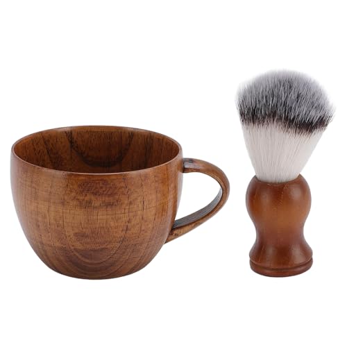 Juego de brochas de afeitar para hombres Kit de afeitado de madera premium con cerdas de nailon y cuenco para espuma Ideal para viajes y regalos de aseo Juego de 2 piezas