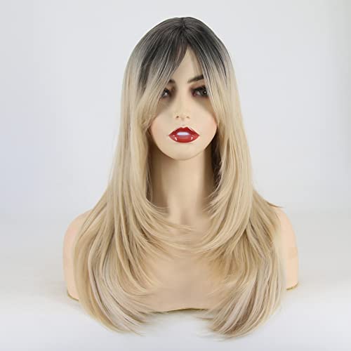 Towarm Ombre Blonde Wigs for Women Shoulder Length Layer Wig with Fringe Heat Resistant Short Bob Wavy Synthetic Wigs with Bangs (4/18/613) - Image 2