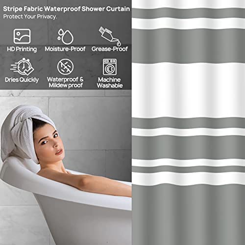 3 Pcs Bathroom Sets With Shower Curtain And Rugs, Grey And White Stripe Fabric Shower Curtain Set With 12 Hooks 2 Pcs Memory Foam Bath Mats Non Slip Washable Bathroom Rugs Carpet For Boho Home Decor #TOP6