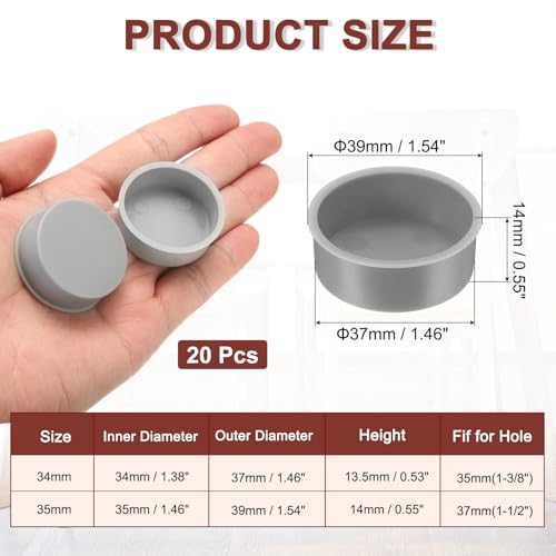 Image of uxcell 20pcs Plastic Hole Cover Plug for 37mm(1 1 /2 inch) Concealed Hinge Cup and Screw Hinge Hole Plugs Covers for Kitchen Cabinet Furniture, Dark Gray