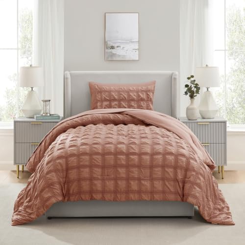 Nestl Twin Size 5 Piece Seersucker Comforter Set – Mocha Brown