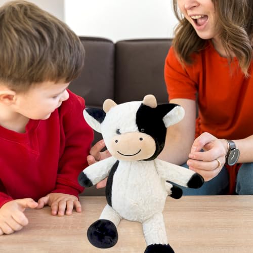 Hojalis Kuscheltier Kuh, 22CM Niedliches Plüschkuh-Spielzeug, Kuhs-Plüschtier Plüschkissen, Sitzend Kuhs, Schwarz Weiß Plüschtier,Weiches Stofftier Geschenke für Baby Kinder (Kuscheltier Kuh-B)