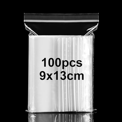 Kleine Tüten Klarsicht Druckverschlussbeutel Klein 9×13cm Zip Beutel Klein Zipper plastikbeutel verschließbar Baggies von Kleinigkeiten Schmuck Süßigkeiten Gewürzen,100 Stück