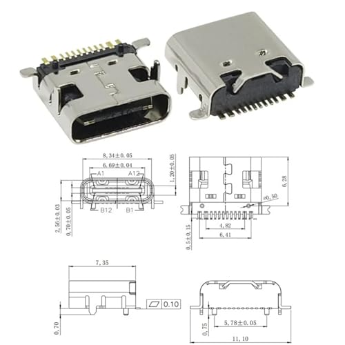 Conectores de base de carga USB Tipo C, kit de 100 piezas con 10 modelos de 6 y 16 pines 6