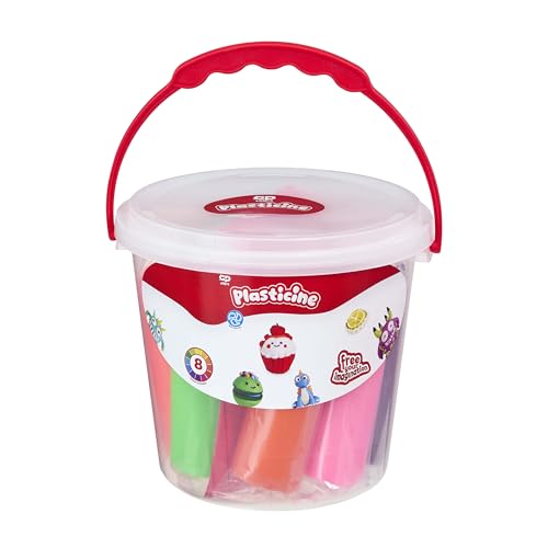 The Original Plasticine Bucket Set Original Modelling Clay with 8 Bumper Sticks Tool & Instructions in Carry Bucket Reusable Mess-Free Craft Fun Classic Creative Play for Kids Ages 3+
