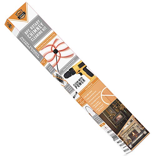 Chromex Drill Rotary Chimney Cleaning Brush and Rod Kit | 8 Piece Rod Set Extends Up to 24 Feet - Includes Spinning Whip Brush and Protective Plastic Sheets (Drill Not Included)