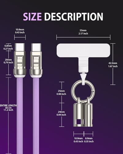Image of USB C Short Charging Lanyard Keychain Data Cable PD 240W 5A Fast Charging Phone Wrist Strap (30cm) Type C Charging Cord Braided 480mbps Data Transfer (Purple)