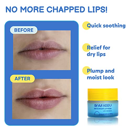 Bom Keeo Lip Sleeping Mask & Day Lip Balm For Dry & Cracked Lips For Men And Women - Overnight Moisturizing Korean Lip Treatment With Avocado, Grapefruit, Coconut & Rosehip Oils #TOP1
