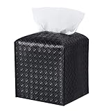 Tissue Box Cover PU Leather Tissue Holder Square Facial Tissue Case Facial Paper Organizer Dispenser for Bathroom, Vanity Countertop, Tabletop, Car, Black