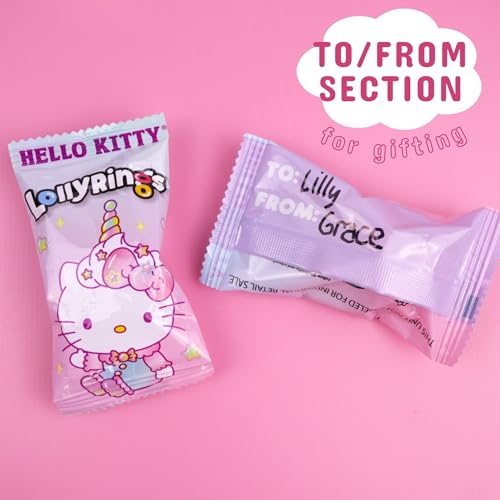 Galerie Hello Kitty Lollipop Rings, Strawberry and Fruit Punch Flavored Suckers, Themed Party Favors, 3 Count Bag, 1.27 Ounces (1 Pack) - image 6