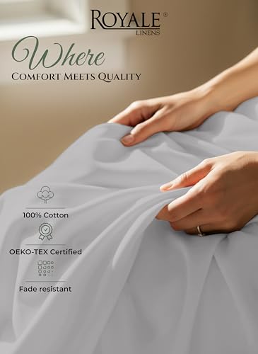 Image of Royale Linens 100% Organic Cotton Full Size Flat Sheet Only - Percale Top Sheets - Full Flat Sheet Sold Separately - Lightweight & Super Soft 100% Cotton Silver Bed Sheets Only (81 inch x 96 inch, Silver)