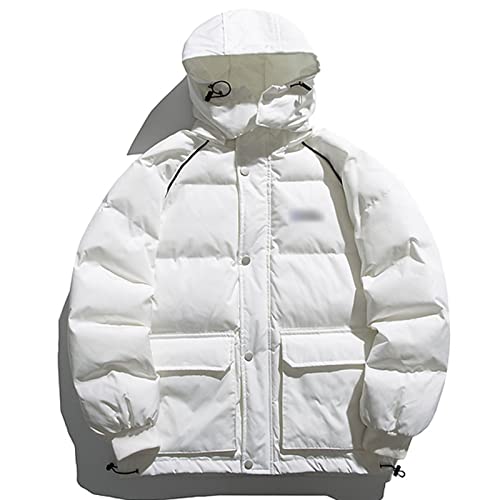 LYYYT-DT Winter Lose Kapuzenjacke Herren Kurze Einfache Lässige Dicke Warme Jacke Leichte Faltbare Daunenjacke,Weiß Cover