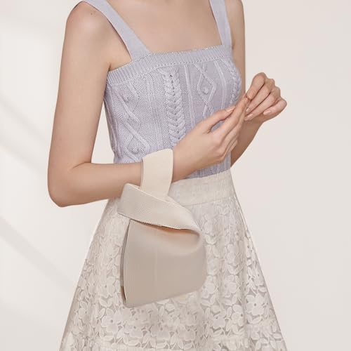 Image of Small Crochet Knit Tote Wrist Bag, Portable Knot Sleeve Handle Bag Cute Wristlet Pouch Purse for Women