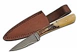 SANZ Damascus Sidearm Hunting Knife 7 Inch - Bowie Knife with Stag & Bone Handle, Full Tang Blade & Sheath - Pocket Knife for Hunting, Camping & Outdoor uses