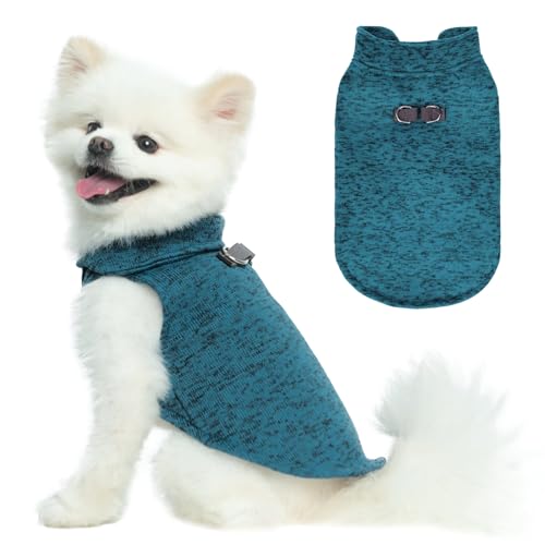 BINGPET Dog Jacket with Built-in Harness, Pullover Dog Fleece Coat, Medium, Blue