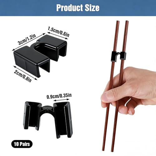 10 Pairs Reusable Chopstick Helper, Trainers Chopsticks for Beginners, Adult Straining Chopstick Hinges Connector, Non-Slip Chopsticks Trainer Learner(Black) - Image 3