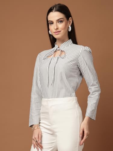 Image of Style Quotient Women Smart Printed top with Neck Tie-up Full Sleeve Shirt