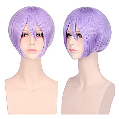 GOOACTION Boys Short Anime Stright Bob Light Purple Wig with Bangs for Male Unisex Halloween Cosplay Party and Daily Synthetic Hair Wigs
