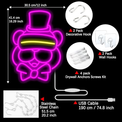 Image of GTOTd Purple Pink Bear Wall Art Lamp Led Neon Sign. Christmas Classroom Bedroom Decor Gift Merch Party Supplies for Sign Wall Decorative USB Powered Night Light Living Room Shop Bar
