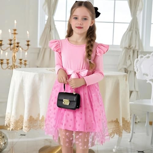 Image of Toddler Little Girls Casual Dresses Short Sleeve Crew Neck Graphic Cartoon Dress for 2-8 Years
