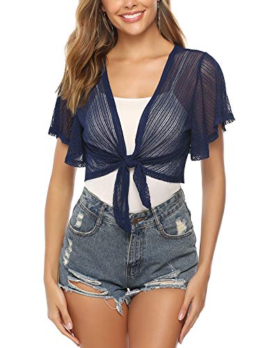 iClosam Women Sheer Shrug Tie Front Short Sleeve Cropped Bolero Shrug Cardigan