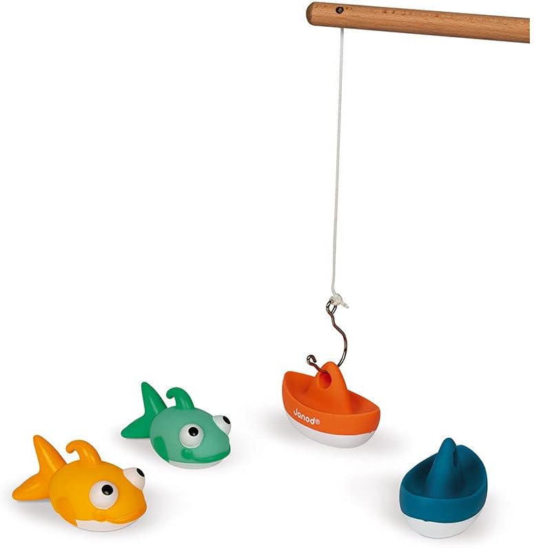Janod Bath Time Fish Them All Bathtime Fishing Game with 2 Fish Squirters, Fishing Pole, and 2 Boats - Bathing Toy - Ages 24 Months+ - J04715