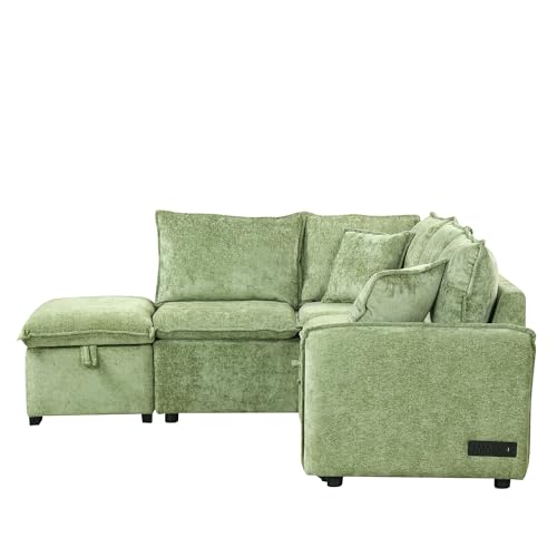 Image of ERYE 82.5 inch L-Shaped Left Facing Corner Sleeper Sectional Sofa with Pull Out Sleeper Couch Bed for Living Room,L-Shaped Boucle Upholstered Convertible Sofabed W /Storage Ottoman