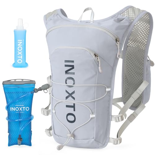 INOXTO Running Hydration Vest Backpack,Lightweight Insulated Pack with 1.5L Water Bladder Bag Daypack for Hiking Trail Running Cycling Race Marathon for Women Men (611 Gray Dark Blue)
