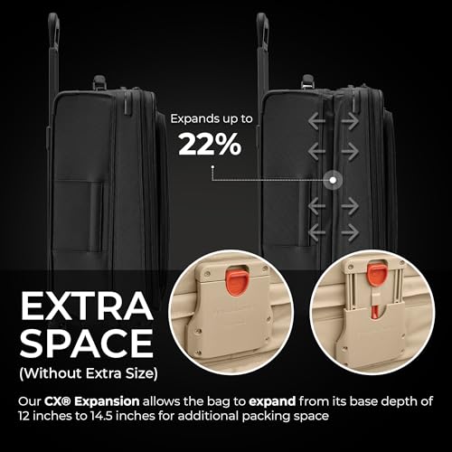 Image of Briggs & Riley 26 inch Medium Expandable Spinner - Checked Luggage for Travel, Suitcases with Wheels, Softside Rolling Bag for Men & Women, Self-Repairing Zipper - Baseline Collection, Black