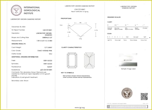IGI Certified Fancy Intense Pink CVD Diamond 1,27 ct Szlif szmaragdowy (7,59 x 5,07 x 3,13 mm) VS2 Czystość Luźny diament CVD, Large, Diament CVD, Diament sztuczny